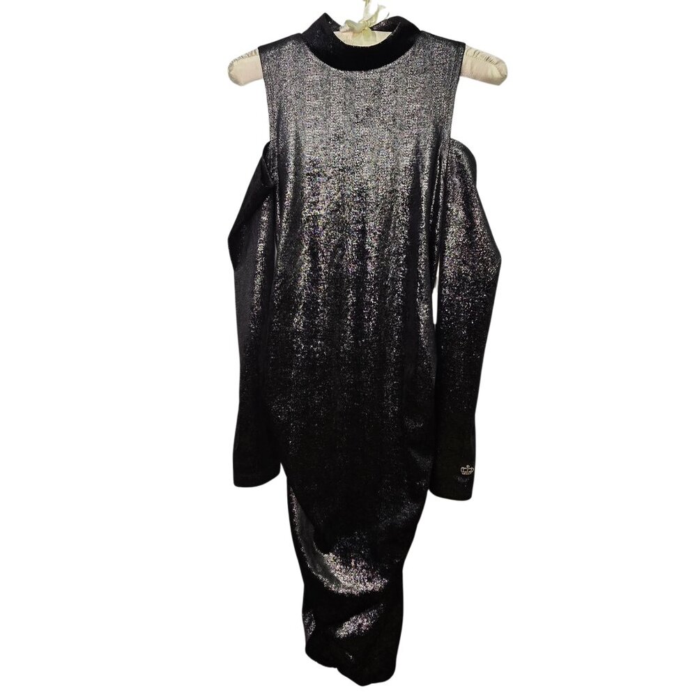 New Juicy Couture Metallic Black Cold Shoulder Dress S